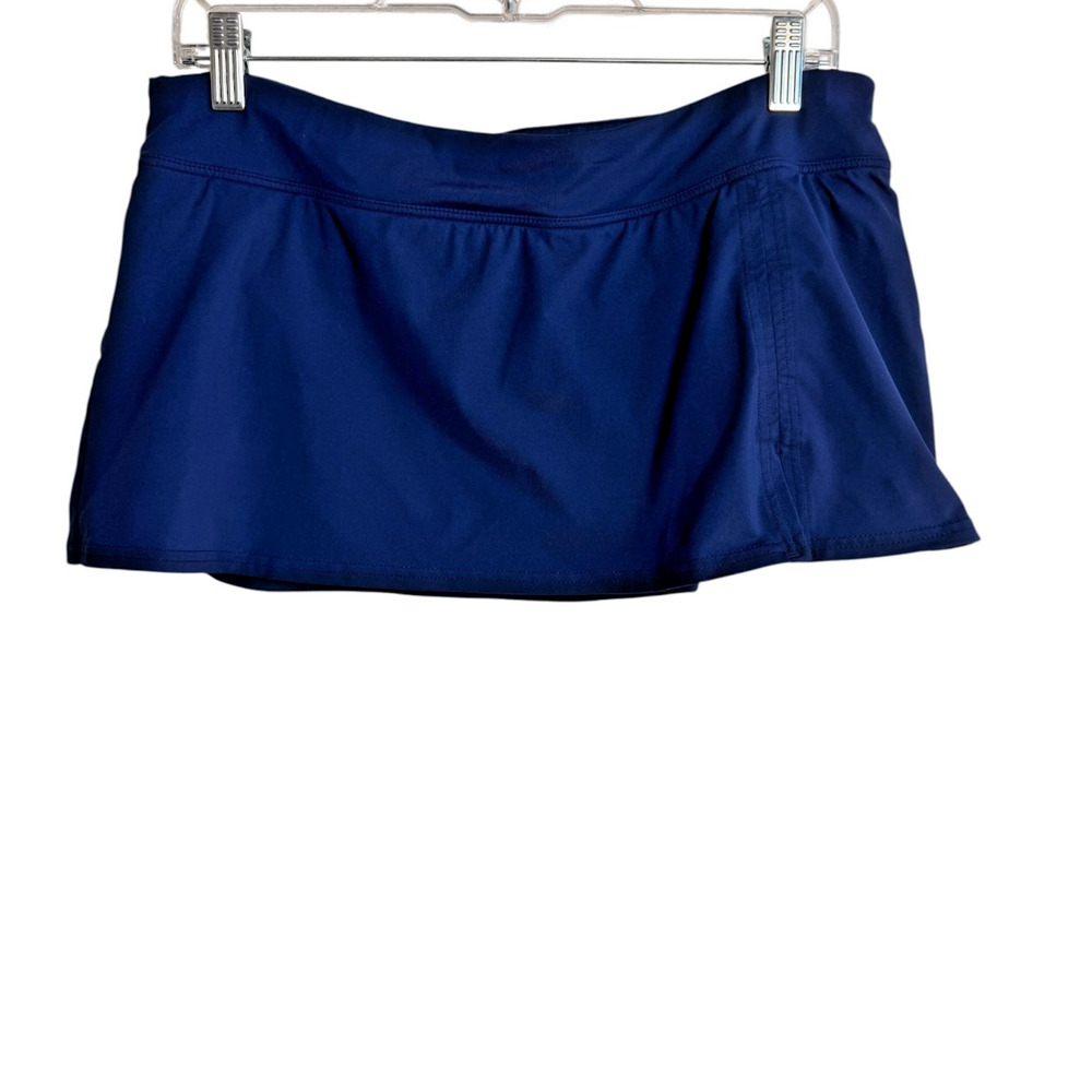 Lands' End Navy Blue Swim Skirt Size 10 Flounce Built-In Brief Modest Swimwear